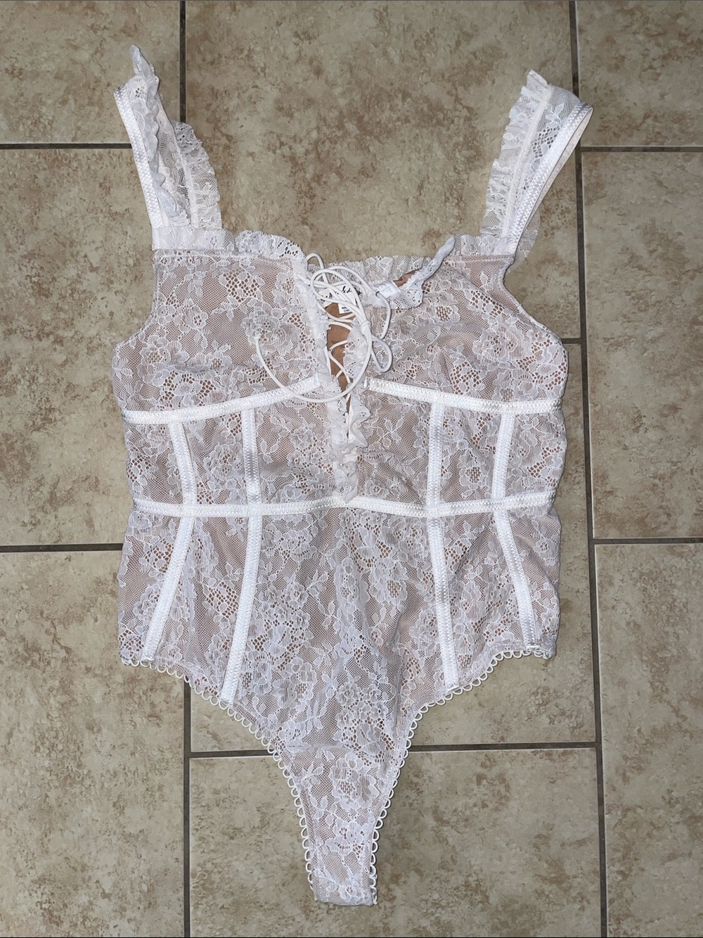 For Love & Lemons White Lace Bodysuit Size S